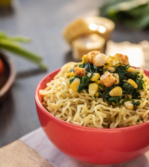 Creamy Spinach and Corn MAGGI Noodles- Plating
