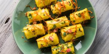 Khandvi With Sprouts Filling Recipe (Diabetic Friendly)